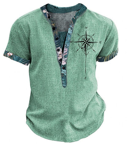 European and American 3D-printed youth shirt with six buttons and short sleeves.