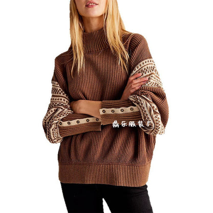 Multi-colored half-turtleneck fashion pullover, perfect for cross-border European and American women's clothing styles.