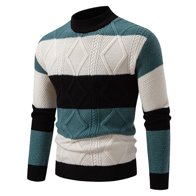 Men's Color-Matching Rhombus Twisted Sweater for Fall and Winter