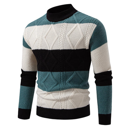 Men's Color-Matching Rhombus Twisted Sweater for Fall and Winter
