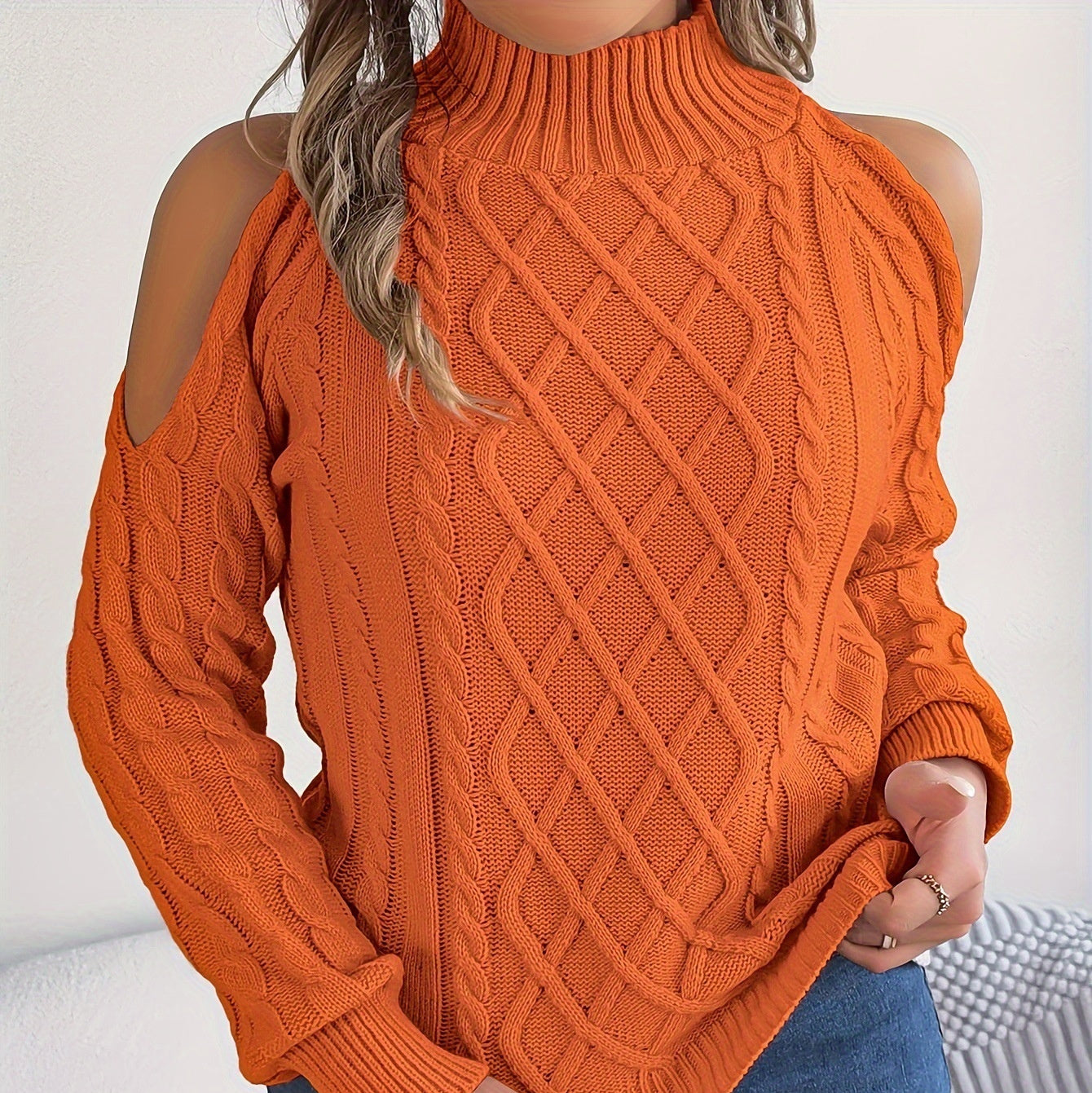 Casual twist strapless sweaters with a half-high collar and long sleeves for women's clothing.