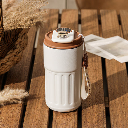 Smart digital thermal bottle, portable coffee mug, stainless steel water bottle, in-car insulated cup, keeps drinks cold, vacuum flask, 450ml.