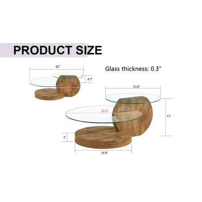 Modern And Practical Double-layer Round Table. Glass Tabletop, Wood MDF Table Legs. Suitable For Living Room and Bedroom